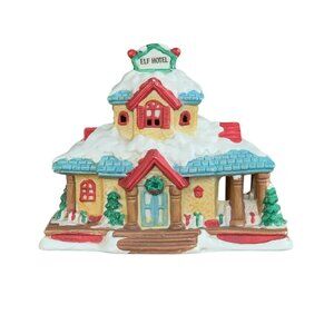 Santa Elf Hotel Village Vintage Hand Painted Porcelain Lighted Christmas House